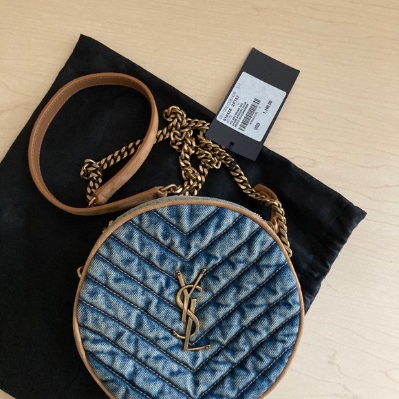 Yves Saint Laurent Nile Round Matelassé Denim Bag Vinyle Denim DEADSTOCK - Picture 12 of 12